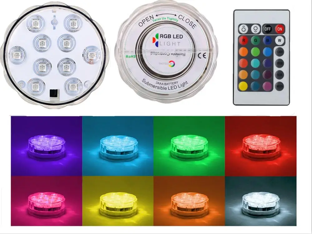 

1*Waterproof Submersible LED Lights Multicolored RGB Color Changing Underwater Pool Lights with Remote Control for swimming pool