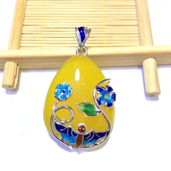 

S925 silver inlaid natural Cloisonne pendant ornaments Shaolan pulp bat