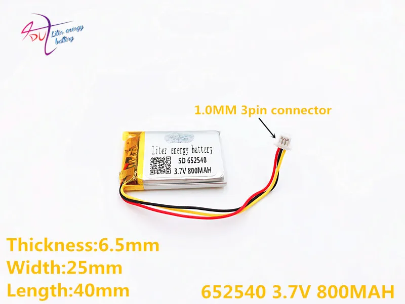 1 0 мм 3pin разъем небольшая емкость литий ионные аккумуляторы 3 7 В 800 мАч 652540 для