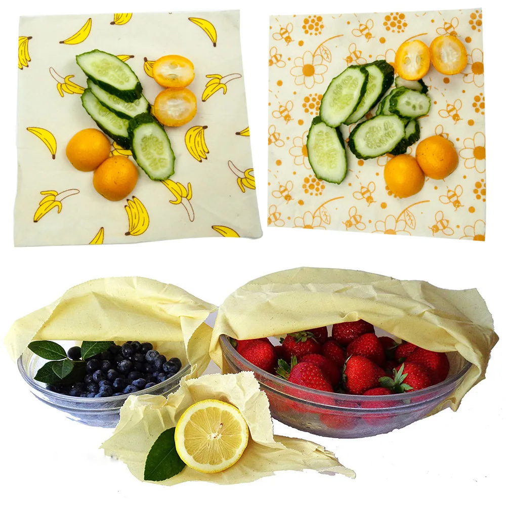 

3PCS Reusable Beeswax Food Wraps Organic Cloth Food Stretch Cover Saran Bees Wax Wrap Bags Kitchen Packaging
