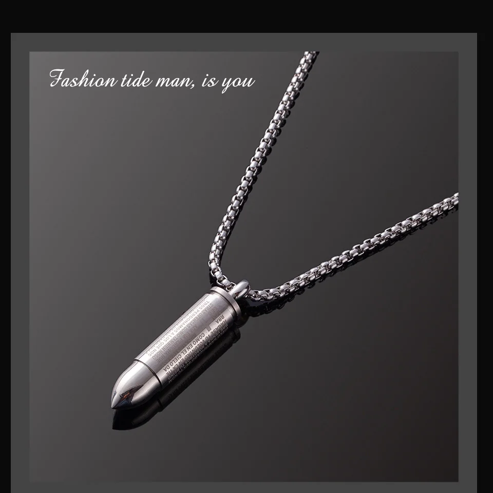 Military Necklace Jewelry Accessories for Men Male Stainless Steel Cross Scripture Engraved Bullet Pendant Necklace Vintage