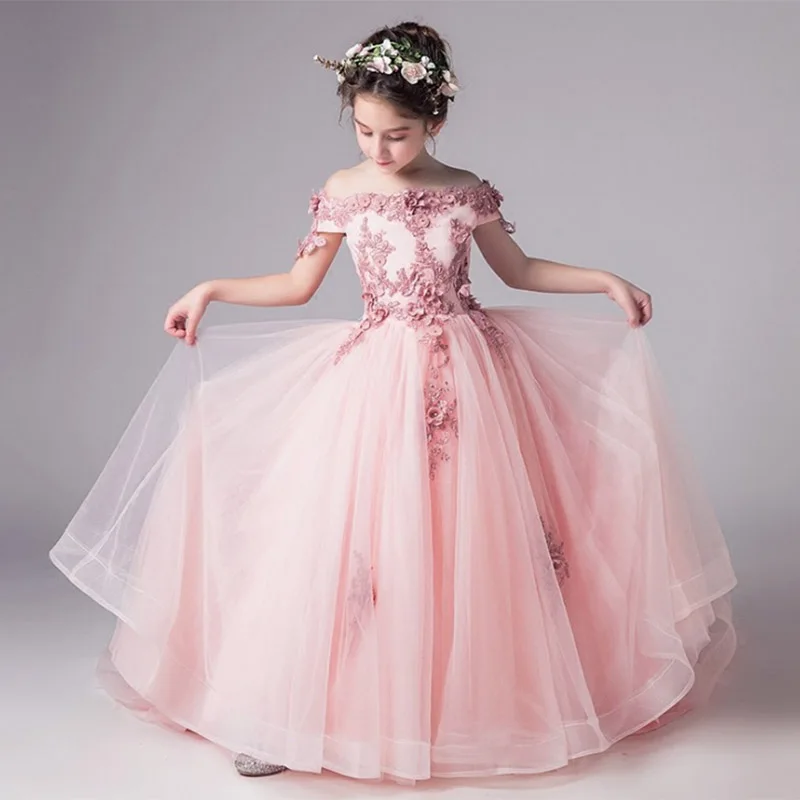 Высокое качество; длинное вечернее платье принцессы на свадьбу с воротником; детское платье; платье для первого причастия; Детский костюм