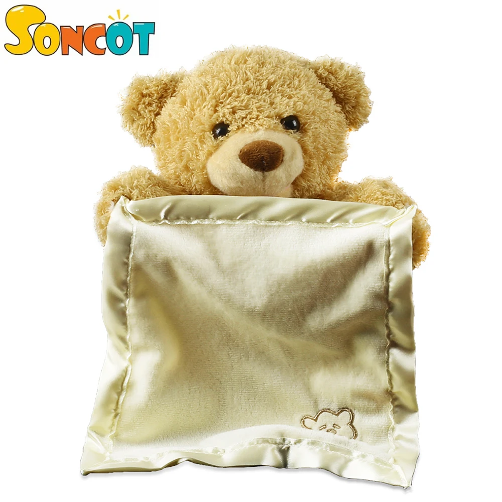 

SONCOT Selling 30cm Teddy BearHide and Seek Animated Stuffed Animal Talking BearToy Shy Bear New Year Birthday Gift for children