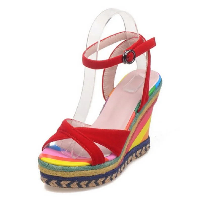 

Luxury Brand Mix Color Patchwork High Heel Shoes Women Gladiator Sandal Sexy Open Toe Strappy Platform Wedge Sandals Party Shoes