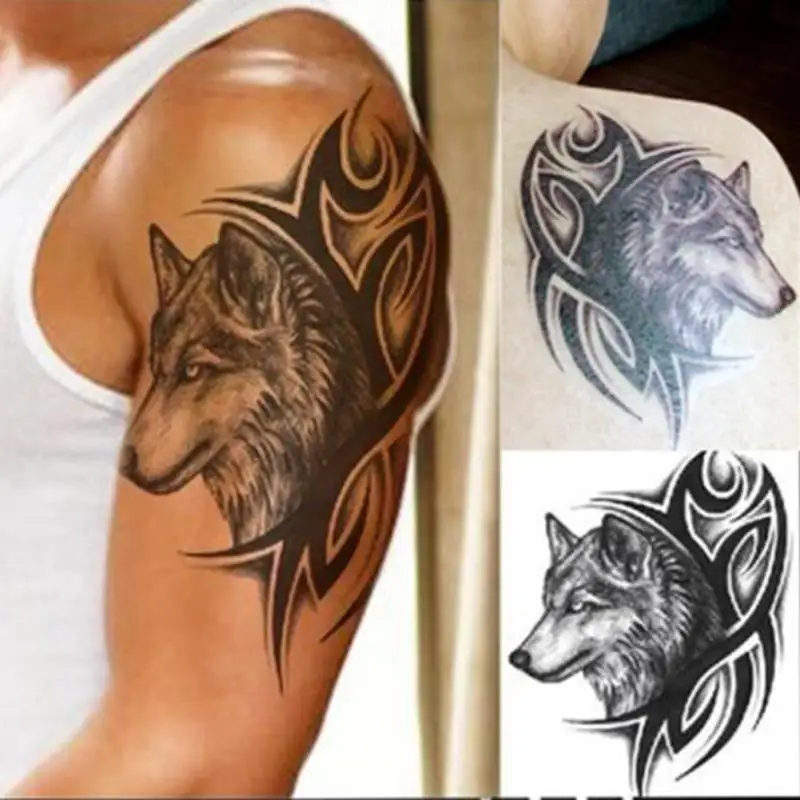 2 stucke wassertransfer wolf tattoos aufkleber wasserdicht temporare verpackung 2 teile los wolf tattoo aufkleber