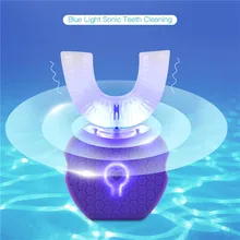 Интеллектуальная автоматическая звуковая зубная щетка на 360 градусов, u-образная Мягкая зубная щетка, usb зарядка, зубной массаж, отбеливание зубов, синий светильник