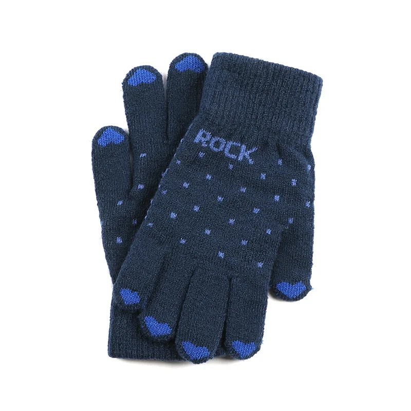 WELROG женские зимние; теплые; Термо Перчатки с сенсорным экраном женские вязаные Doted перчатки для девочек зимние перчатки для вождения пять пальцев - Цвет: Тёмно-синий