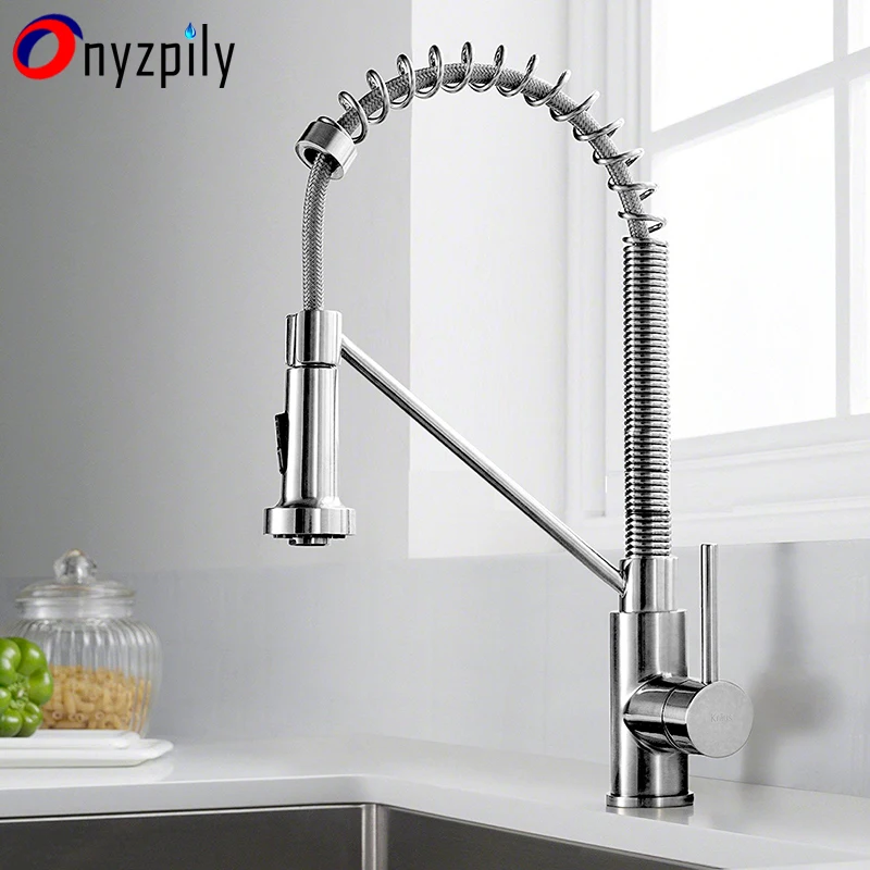 

Kitchen Faucets Chrome Pull Out Spout Kitchen Faucet Dual Spouts Mixer Single Handle Tap