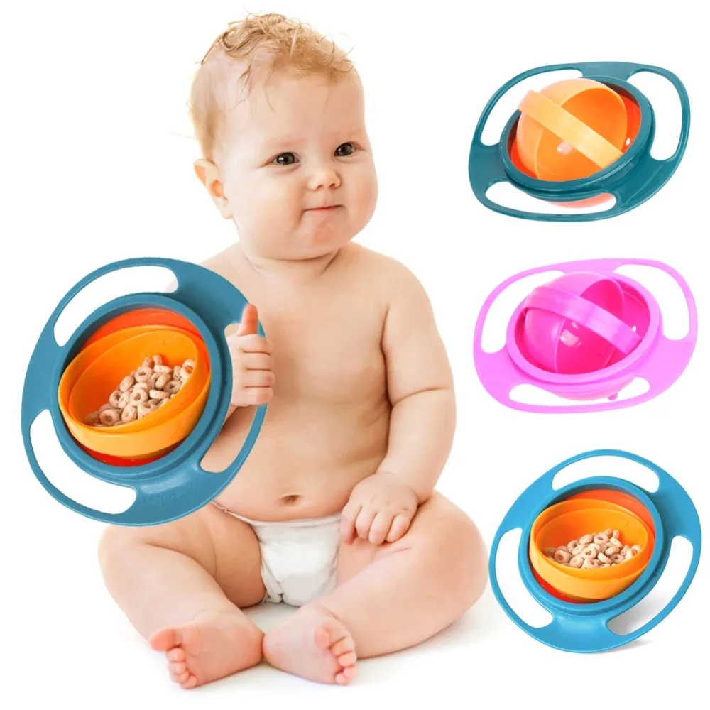 Baby Feeding Learning Dish Cute Baby Gyro Bowl 360 Rotate Spill Proof