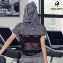 Новые идеи дышащая женская спортивная одежда футболка фитнес спортивный костюм Топ рубашка Для Бега Спортзала спортивная одежда с капюшоном спортивная рубашка