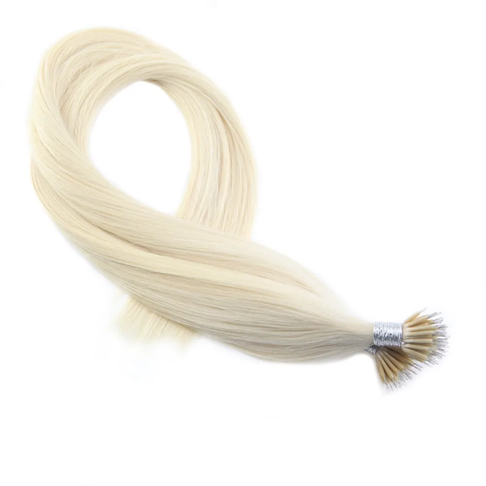 Moresoo волосы микро Nano кольцо платиновый блондин № 60 100% человеческих Предварительно связанных волос 0,8 г/локон 50 штук