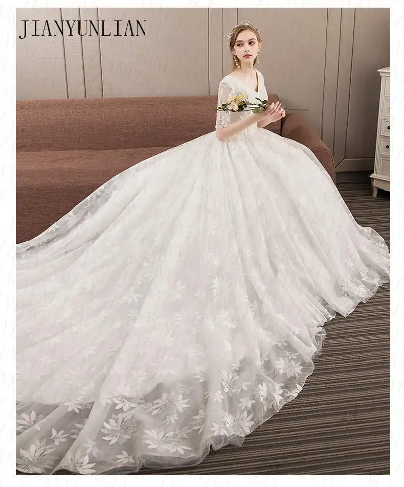 Новинка, романтическое Элегантное свадебное платье принцессы с v-образным вырезом, короткие рукава, аппликация, бальное платье знаменитостей, vestido De Noiva