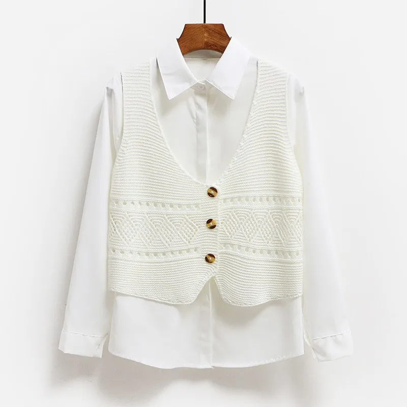 Asymmetric Floral Crochet Knitted Vest V-Neck Autumn Women Retro Sleeveless Cardigan Ladies Hollow Out Knit Waistcoat