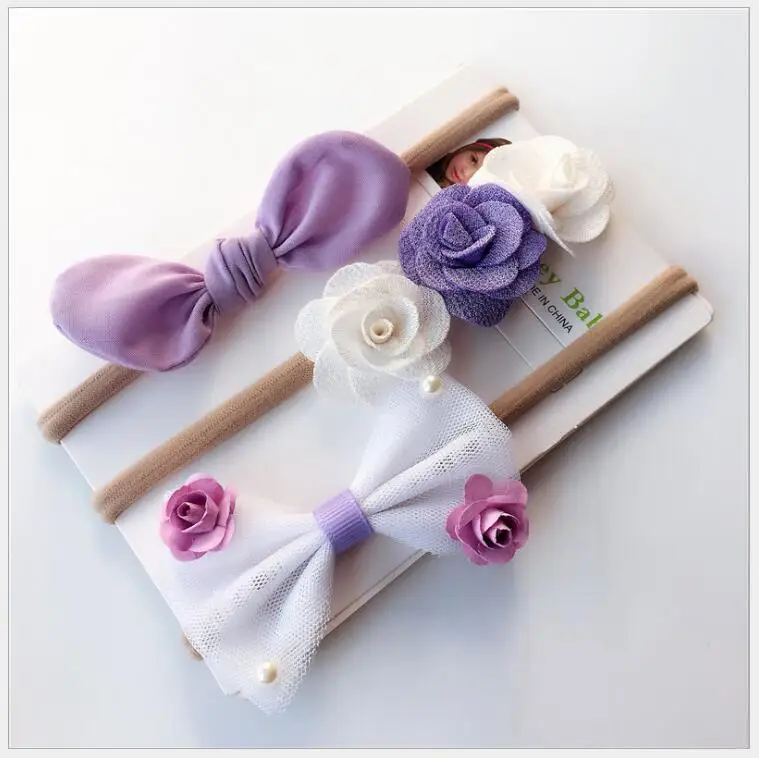 

children's Headdress for first birthday party color flowers bows 3 pcs suit for a little girl hair elastic for newborn children