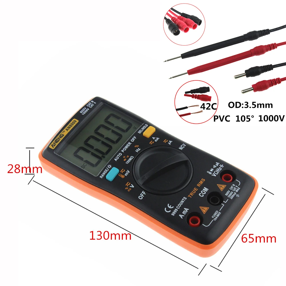 ANENG AN8009 Автоматический цифровой мультиметр NCV Омметр AC/DC Напряжение Амперметр ток температура вольтметр Электрический измеритель