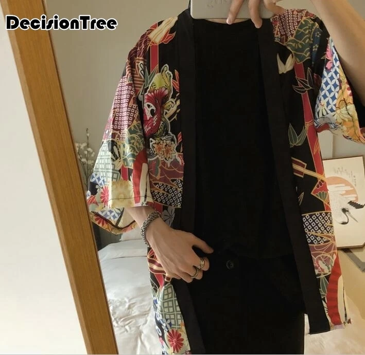 2019 summer mens kimono japanese clothes streetwear casual kimonos jackets harajuku japan style cardigan outwear Cardigan Jacket