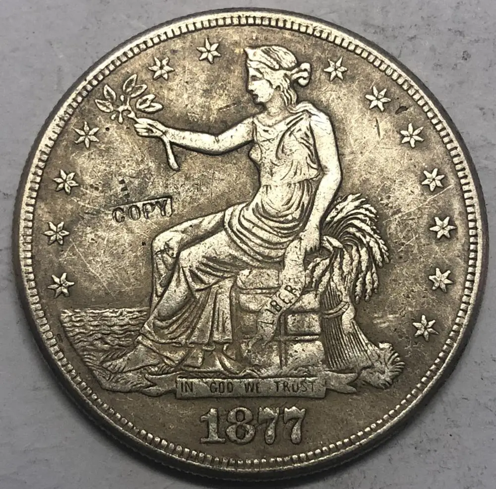 1877-cc американский торговый доллар Посеребренная Имитация монеты