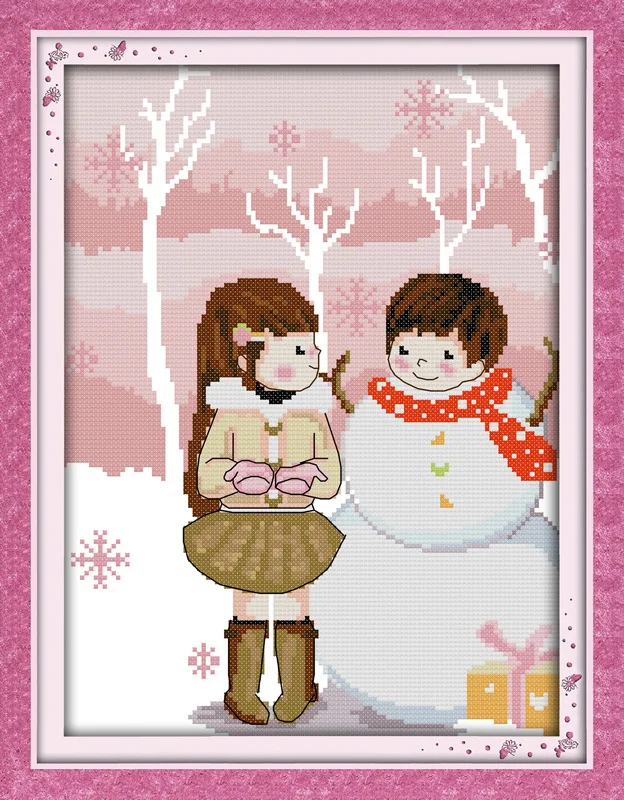 

Love story girl and snowman Printed Canvas DMC Counted Cross Stitch Kits printed Cross-stitch set Embroidery Needlework