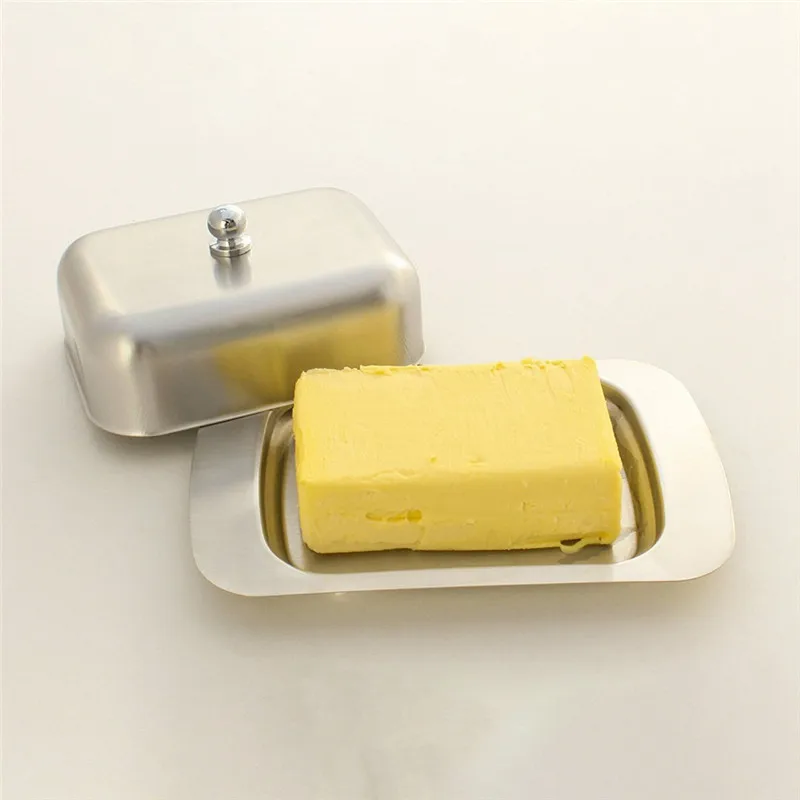 

Stainless Steel Butter Dish Box Container Elegant Cheese Server Storage Keeper Tray With Easy To Hold Lid