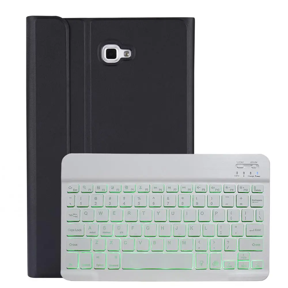 Чехол для samsung Galaxy Tab A A6 10,1, чехол для клавиатуры T580 T585, SM-T580, чехол для SM-T585, 7 видов цветов с подсветкой, bluetooth-клавиатура - Цвет: Black with White