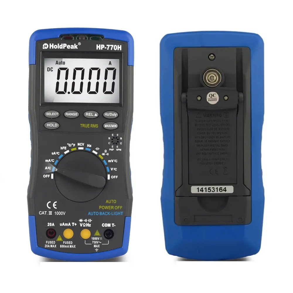 

Auto Range HoldPeak HP-770H LCD Digital Multimeter Voltmeter Ohmmeter Ammeter Capacitance Tester