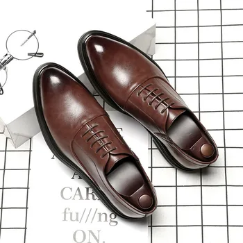 

2019 Spring dress leather shoes for men intradermal height business lacing British pointed wedding shoes
