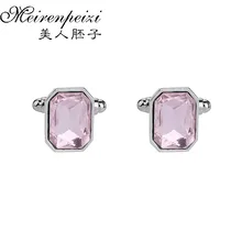 Austrian Big Pink Crystal Shirt Cufflinks Men Women Silver Cuff Buttons Casual Cuff Links Gift For Boyfriend Party Suits pink cuff links buttons pair