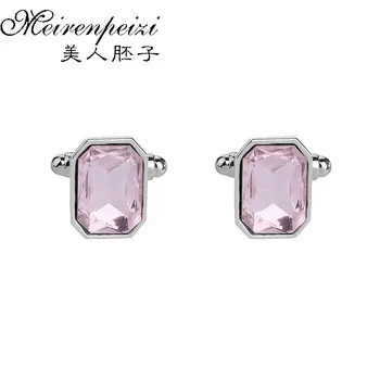

Austrian Big Pink Crystal Shirt Cufflinks Men Women Silver Cuff Buttons Casual Cuff Links Gift For Boyfriend Party Suits