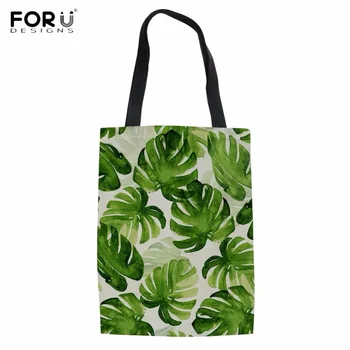 

FORUDESIGNS Tropical Plant Banana/Coconut Tree Leaf Print Cotton Shopping Tote Bags Foldable Large Grocery Bag Reusable Eco Bag