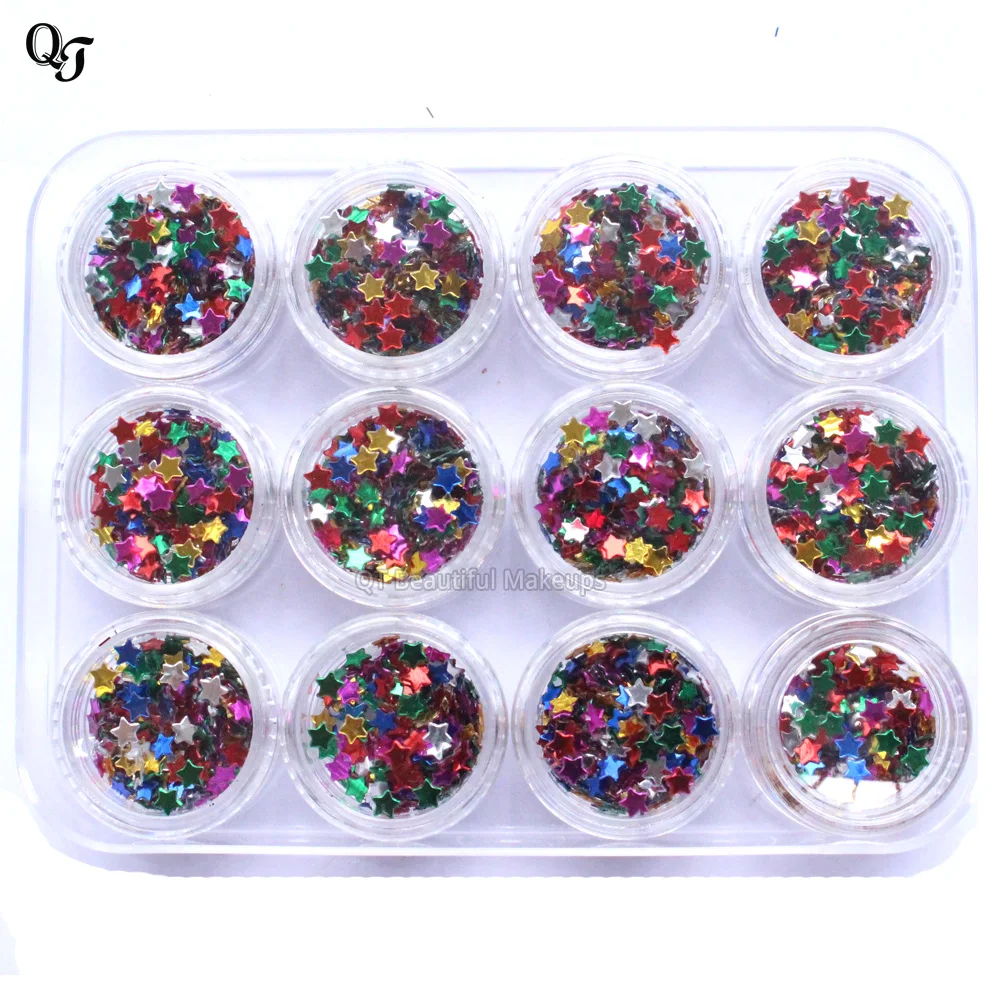 

12 Box/set Colorful Star Design Nail Art Glitter Sheet Stickers DIY Make Up Nail Art Decorations For 3D Nail Art Salon h05