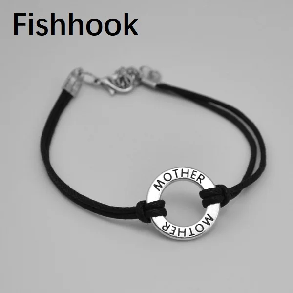 

Fishhook Design Black Wax Cord Mother/Sister/Nana/Family Word Round Hand-woven Circle Handmade Bracelet Women or Men