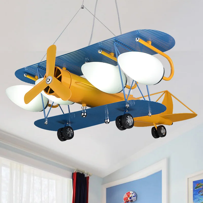 Creative-retro-children-s-aircraft-pendant-light-bedroom-boy-room-cartoon-pendant-lamp