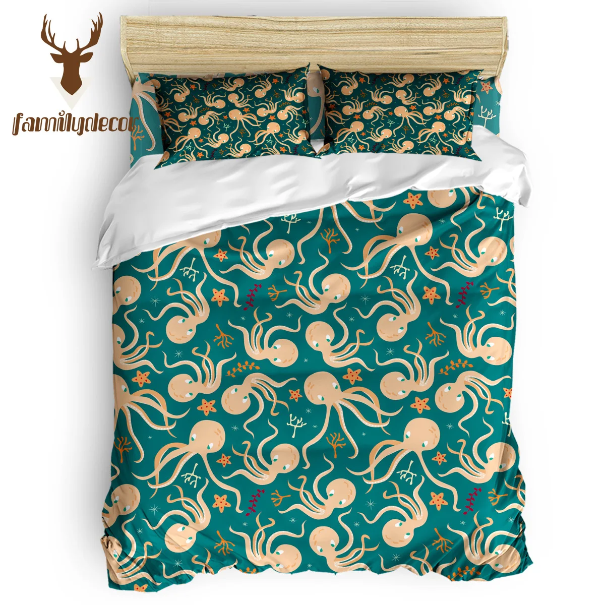 

FamilyDecor DHL Free Shipping Green Octopus Eve Of All Saint'S Day Quilt Bedding Set Microfiber Childrens Bedroom Toddler Comfor