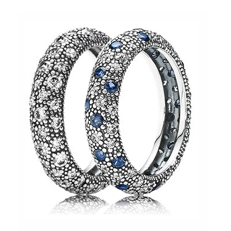 

Cosmic Stars Ring With Clear/Blue Cubic Zirconia 100% 925 Sterling Silver Ring For Women Wedding Gift DIY Pandora Jewelry