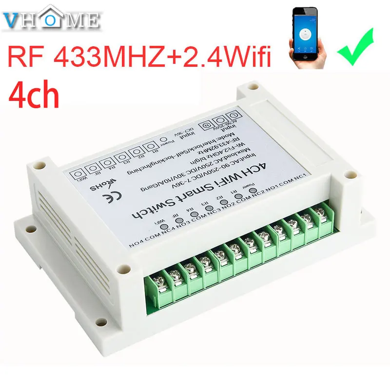 Ewelink 4CH умный Wifi переключатель дома 433 МГц RF выключатель света 4 банды 3 режима