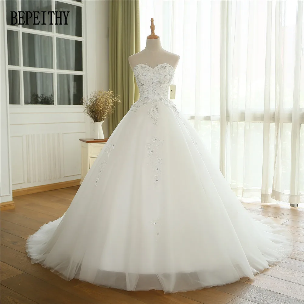 

BEPEITHY Real Photo Elegant Vestidos De Noiva New Arrival Saudi Arabia Luxury Lace Sweetheart Ball Gown Wedding Dresses 2019
