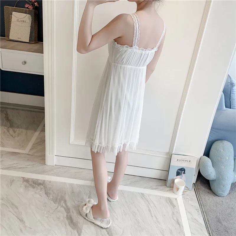 Lovely Retro Women Nightdress Lace Spaghetti Strap Princess Style Nightwear