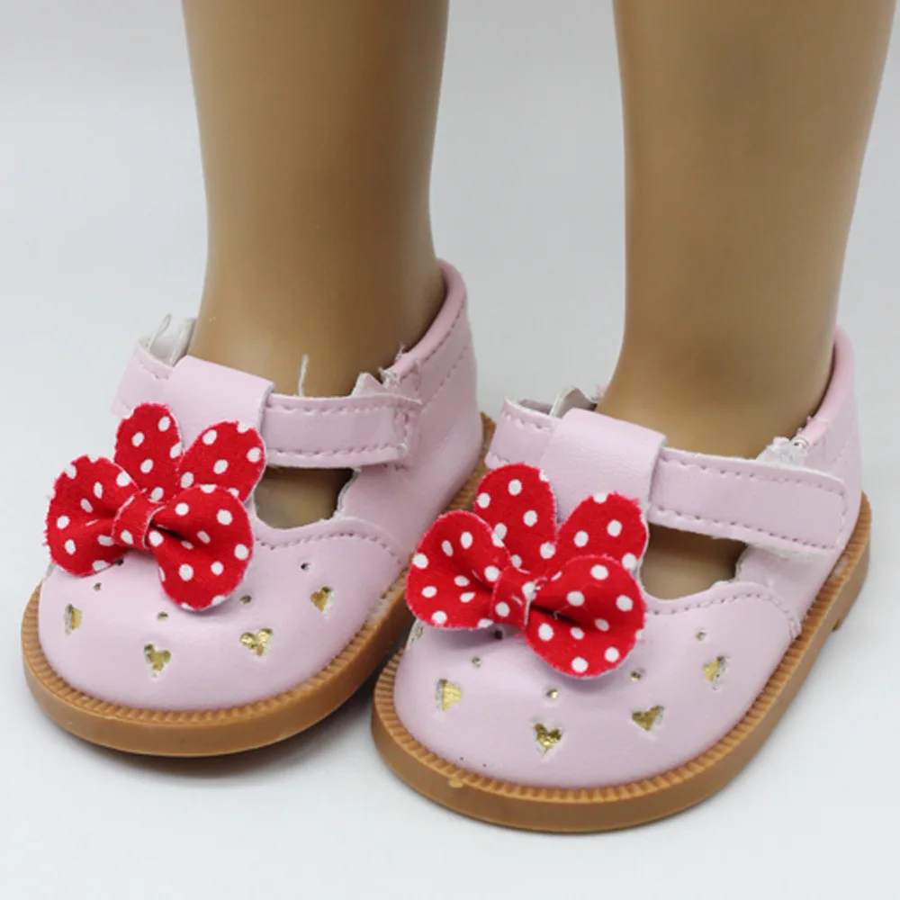 Fashion PU dot bow knot Shoes Doll Shoes For 18" baby kids Girl Doll 43cm Baby Doll Accessories