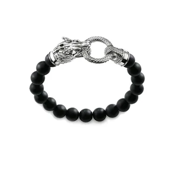 

Black Obsidian Beads 925 Sterling Silver Dragon Bracelets, European Bijoux Most Fashion Beaded Bracelet Jewelry for Men Women