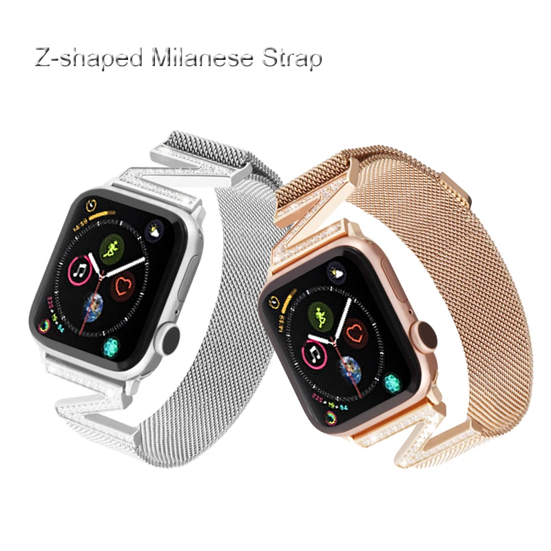 Milanese Loop ремешок для Apple Watch 4 40 мм 44 Z образный алмаз браслет ремешок для iwatch 3 2 1 42 38 аксессуары для наручных часов