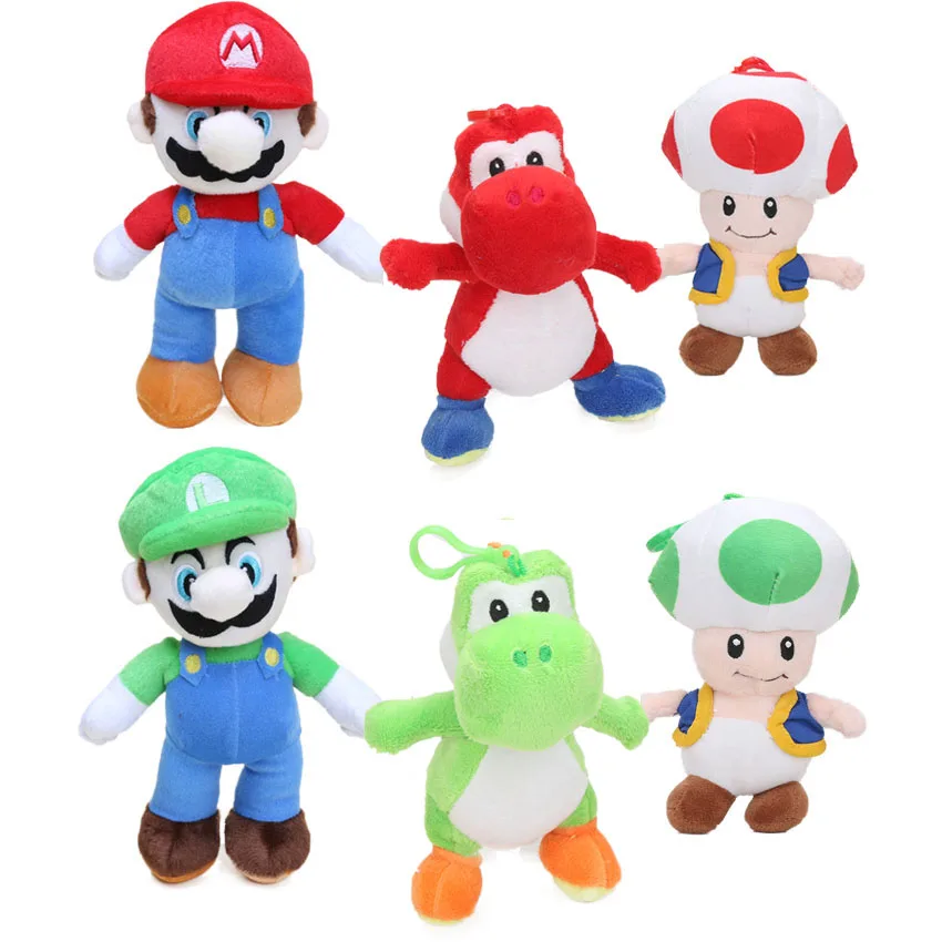 

New 6pcs 18cm 25cm Super Mario Bros Plush Toys MARIO and LUIGI Yoshi Mushroom Toad Soft Stuffed Animal Dolls Peluches bebe