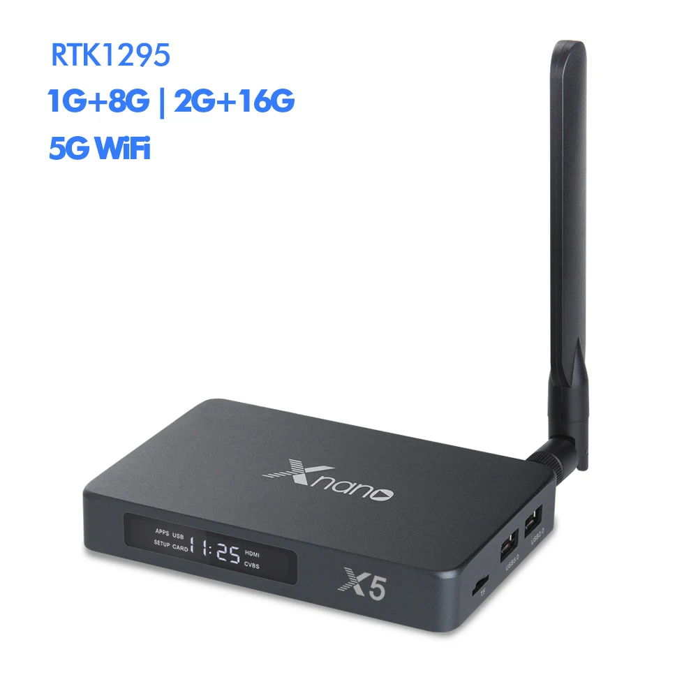 

Xnano X5 Android 7.1 TV Box with Powerful Antenna RTK1295 Quad Core 2GB DDR4 16G eMMC 4K Ultra HD TV Boxes 3D 5.0 GHz WiFi