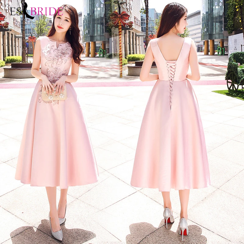 Evening Dresses Long 2019 Pink Simple Plus Size O neck ...