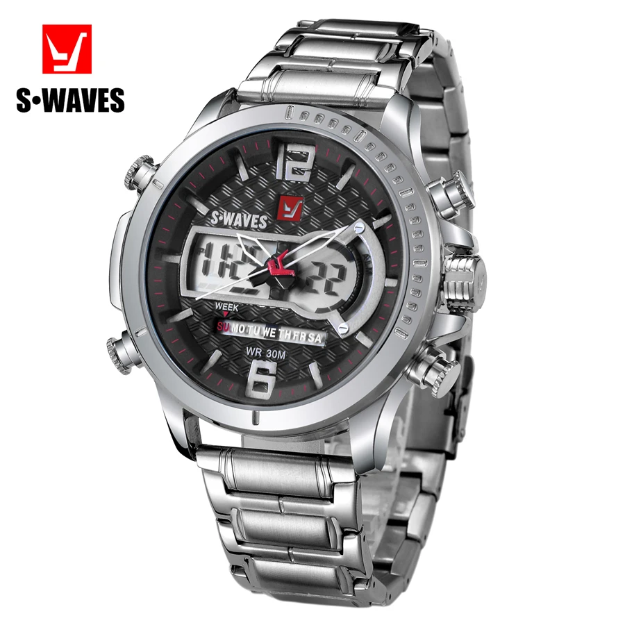 

2019 New Watches Men Quarzt Led Dual Display Waterproof Multifunction Stainless Steel Wristwatch Male Colck Relogio Masculino