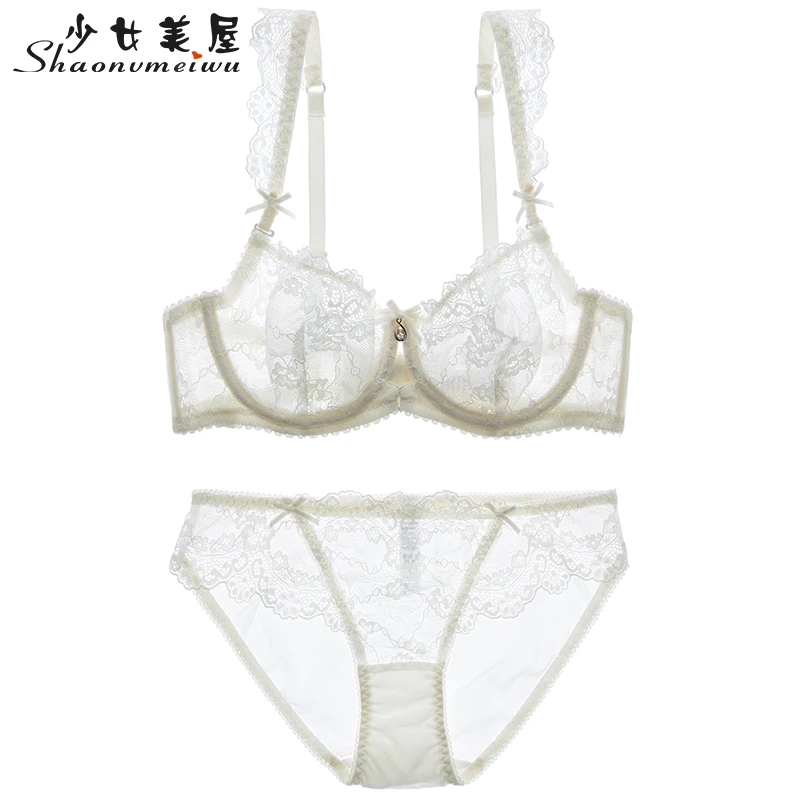 

Shaonvmeiwu Thin transparent sexy lace bra suit large size perspective temptation underwear bra thin section no sponge