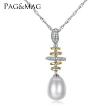 PAG&MAG 100% Natural Pearl Pendant Necklace fashion Style Natural Freshwater Pearl Silver Jewelry Necklace Pendant Gift Box