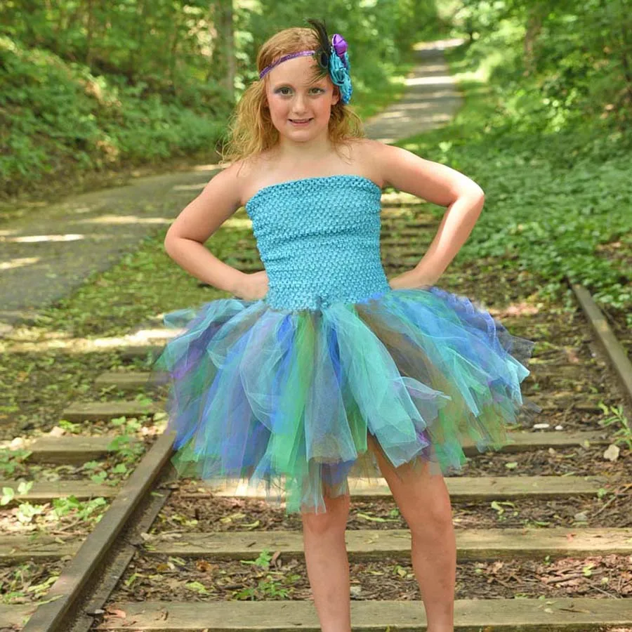 Keenomommy Peacock Feather Tutu Dress For Girls Turquoise Birthday Halloween Costume Kids Pageant Vestidos Baby Photo Props (4)