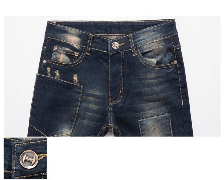 Sokotoo Для мужчин модные отверстия патч рваные облегающие мужские джинсы тонкие джинсовые узкие брюки в Корейском стиле длинные штаны