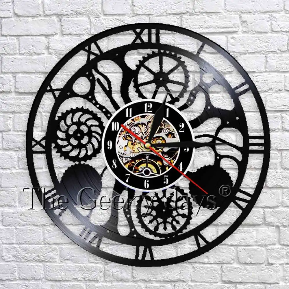 

Steampunk Art Decor Vinyl Record Wall Clock Steampunk Gears Charms Vintage 3D Wall Watches Clock Unique Gift Idea For Him