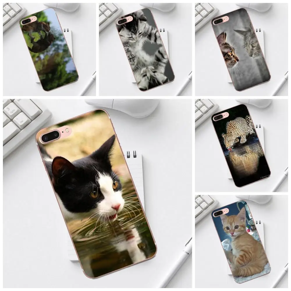 The Cute Mirror Reflection Cat Lovely Luxury For iPhone 4 4S 5 5C SE 6 6S 7 8 Plus X XS Max XR Galaxy A3 A5 J1 J3 J5 J7 2017 | Мобильные